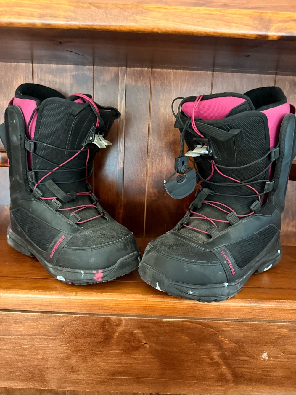 Express Black and Pink Women's Snowboard Boots